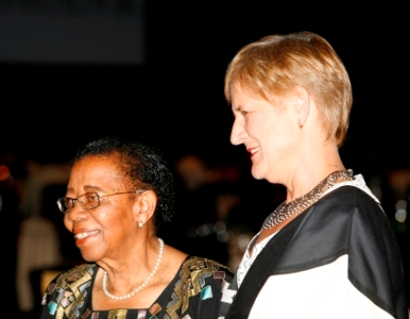 Click the image for a view of: Mrs Judy Tate, Principal of Inanda, with Inanda alumna
